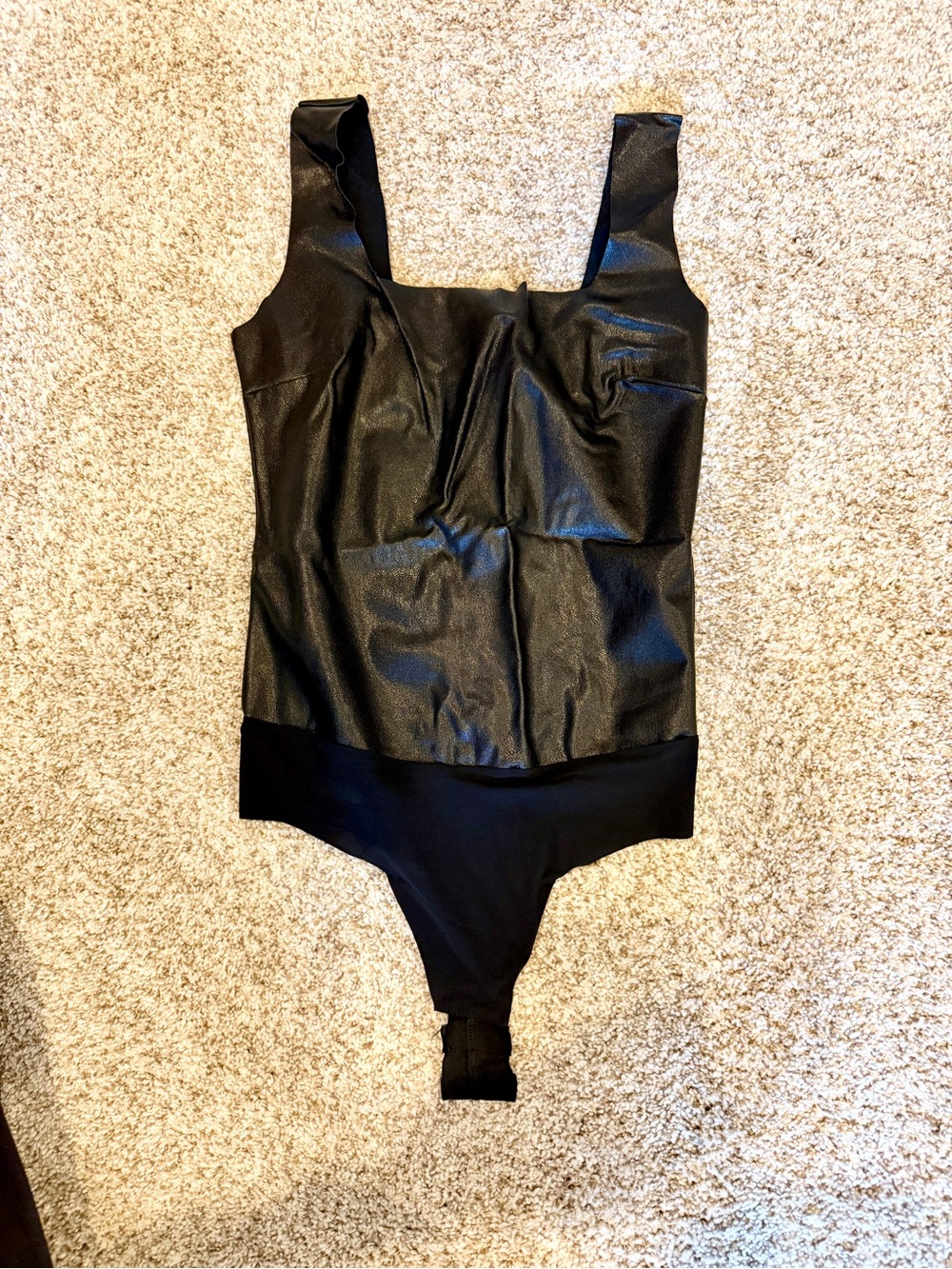 NWT COMMANDO FAUX LEATHER SQUARENECK THONG BODYSUIT BLACK XS